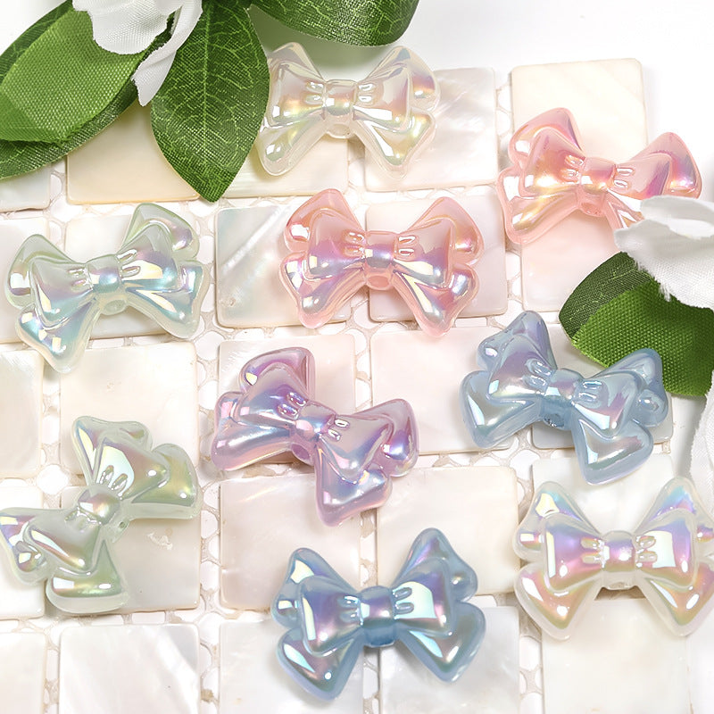 Wholesale 100pcs  Luminous double layer bow beaded UV electroplated acrylic beads DIY